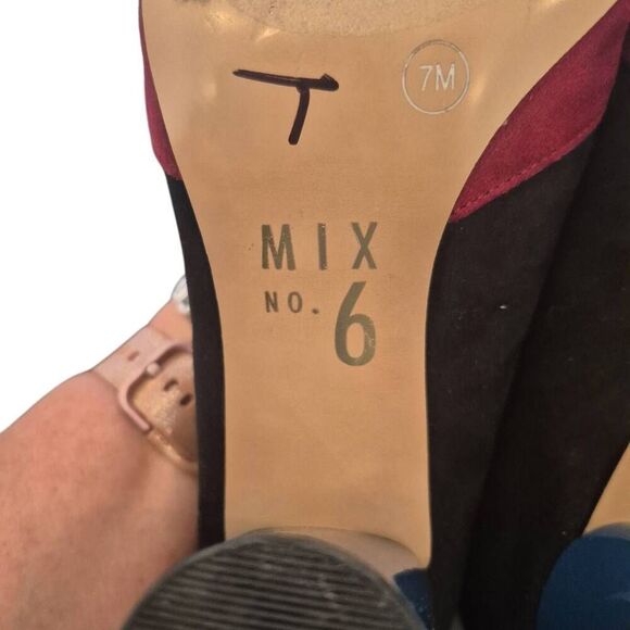 Mix No. 6 Suede Colorblock Black, Burgundy & Blue 4" Heels w Ankle Strap - Picture 5 of 11